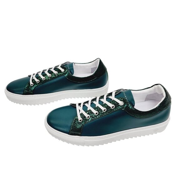 New Tiannia Barnes Men’s Billy Leather Low-Top Ebony Olive Sneaker Shoes Size 12 - Picture 8 of 12